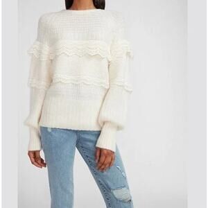Express Cream Lace Trim Ribbed Sweater Soft Feminine Cozy Size Small